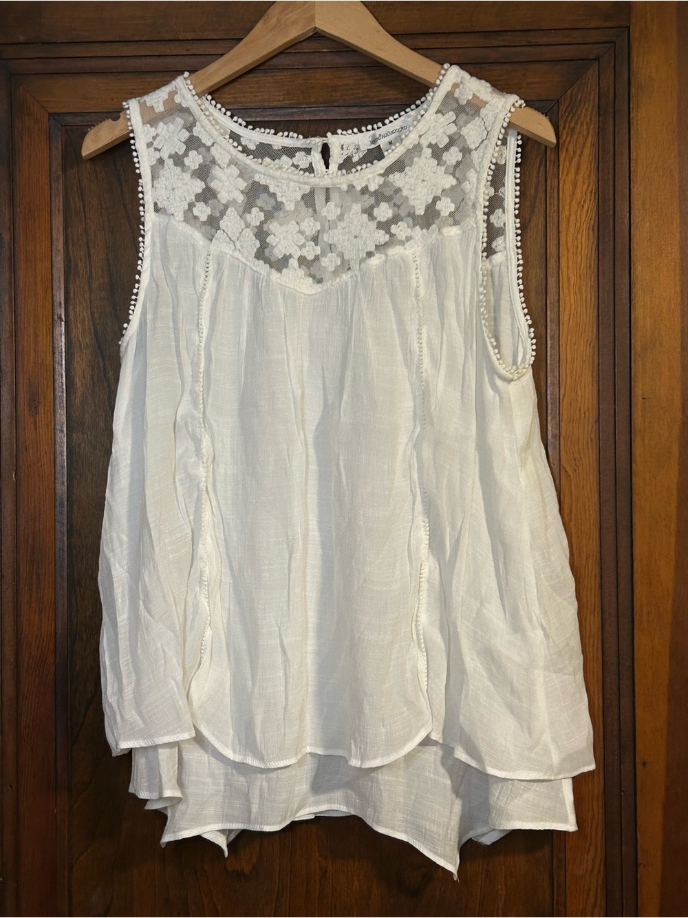 John Paul Richard White Lace Embroidered Sleeveless Tunic Top Size M Boho